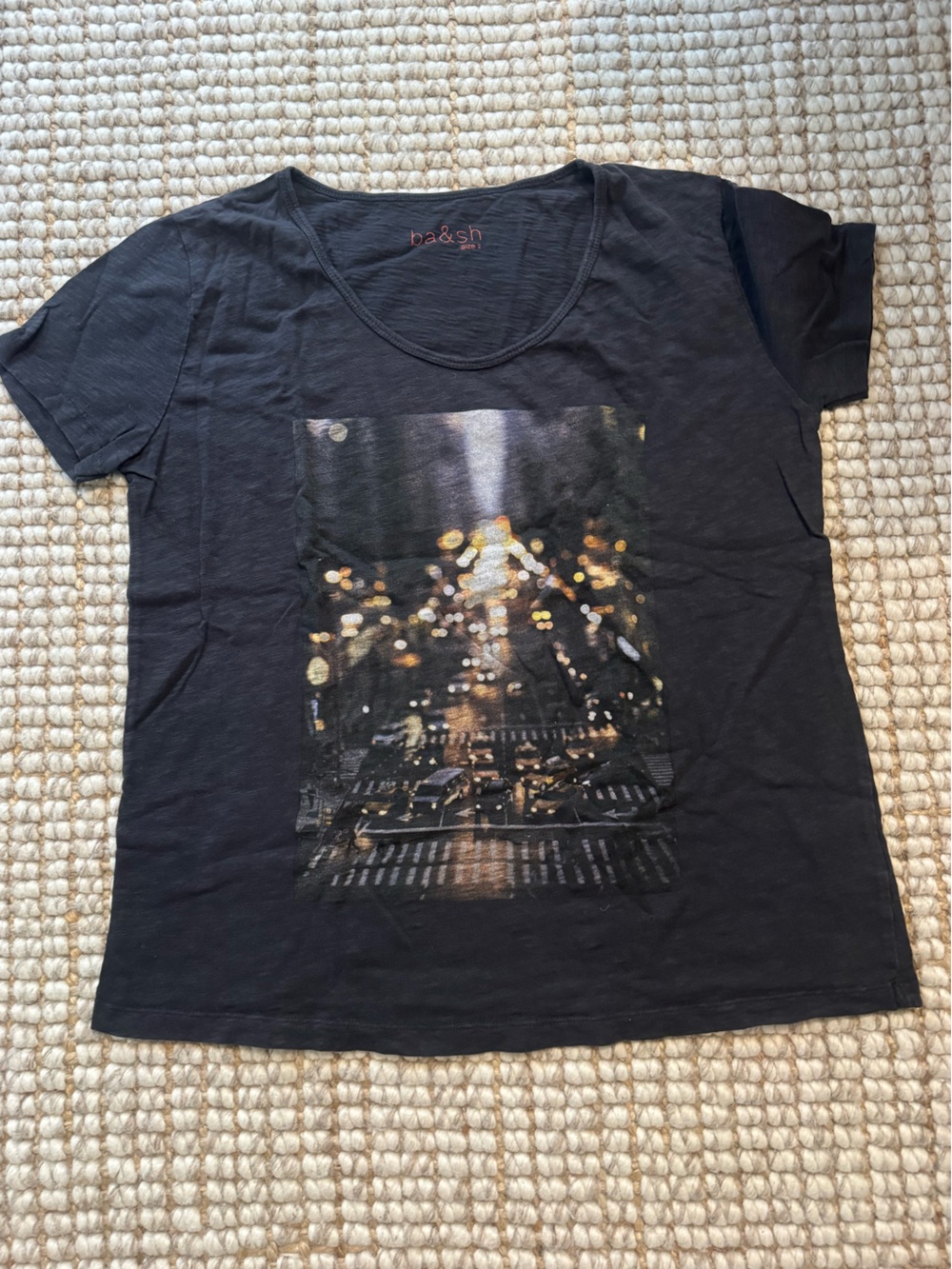 ba&sh Black Short Sleeve Graphic Tee with city scene